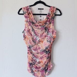 NWT Cable & Gauge Floral Cowl Neck Ruched Detail Top